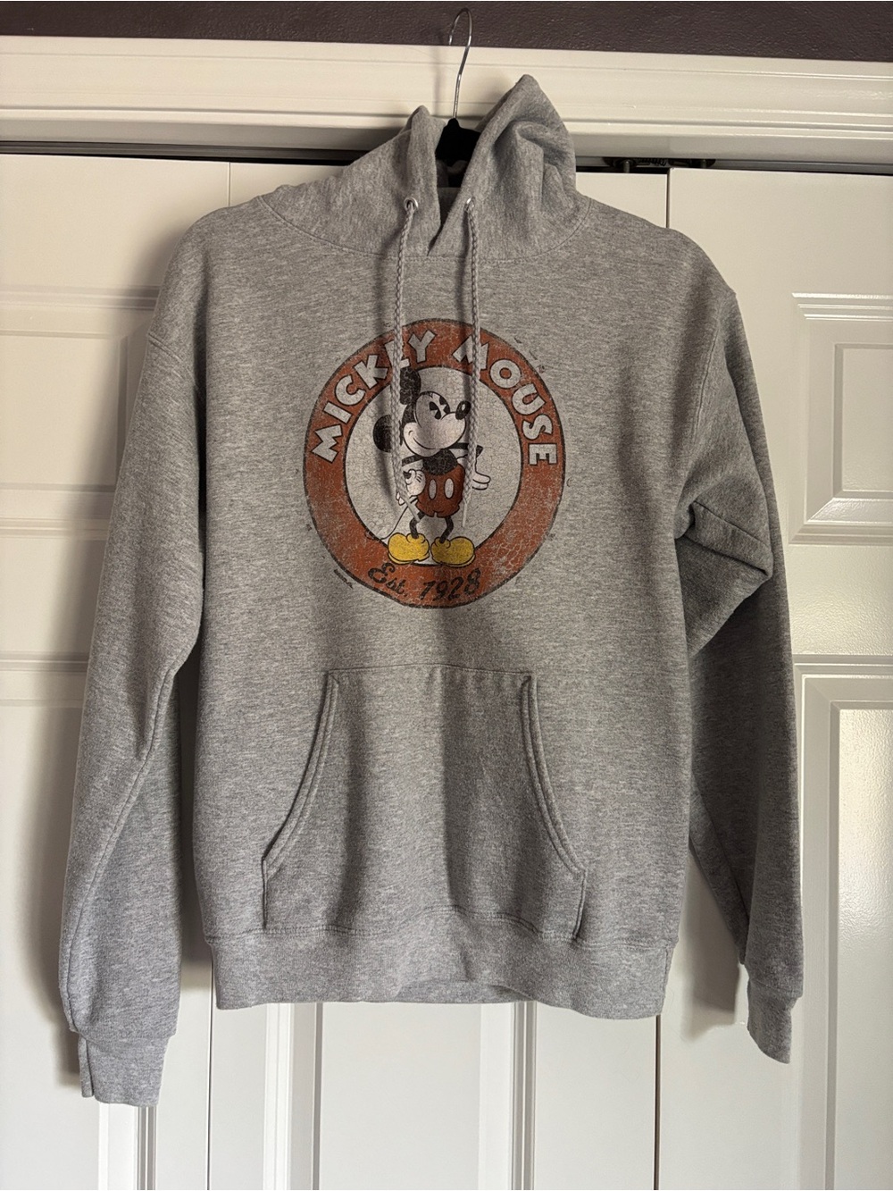 Disney Gray Distressed Mickey Mouse Graphic Pullover Hoodie